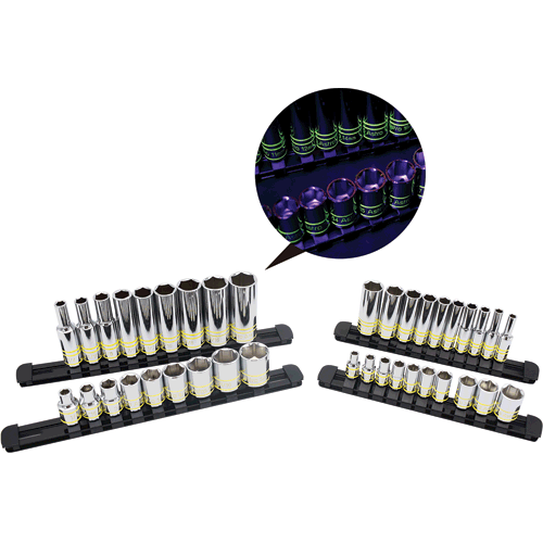 Picture of 38 Pc. Hi-Vis Glowing 1/4" & 3/8" Drive Shallow & Deep 6pt. SAE Socket Set