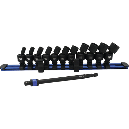 Picture of 12 Pc. 1/4" Square & Hex Drive Magnetic Universal 6pt Impact Socket Set for Impact Wrenches & Drivers
