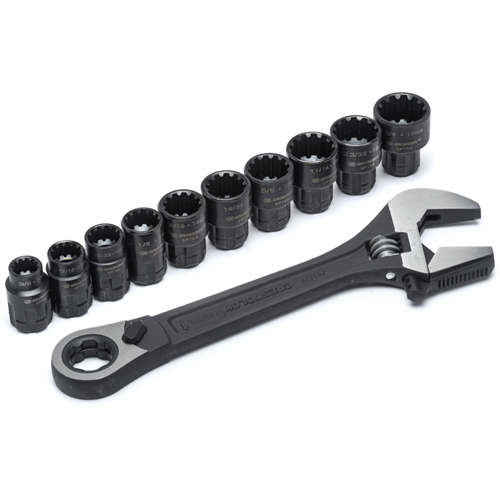 Picture of 11 Pc. Pass-Thru™ X6™ Black Oxide Adjustable Wrench and Spline Socket Set