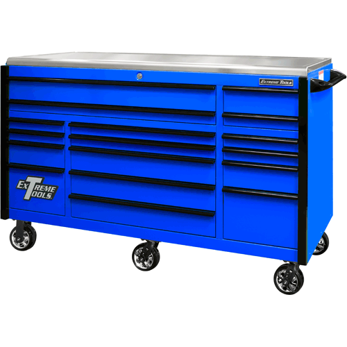 Picture of Extreme Tools Professional EXQ 72″ Quick Release 17-Drawer Triple Bank Roller Cabinet (Blue-Black)