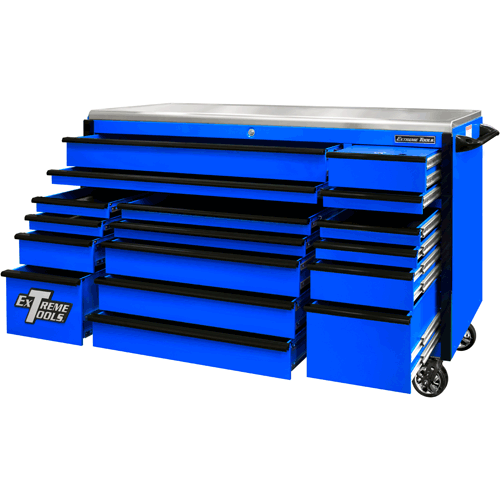 Picture of Extreme Tools Professional EXQ 72″ Quick Release 17-Drawer Triple Bank Roller Cabinet (Blue-Black)