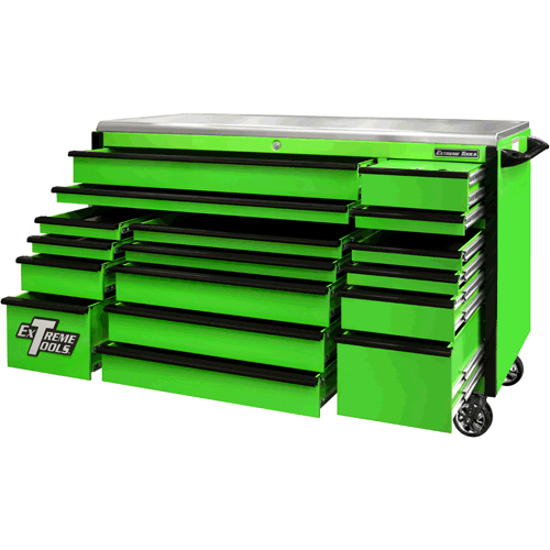 Picture of Extreme Tools Professional EXQ 72″ Quick Release 17-Drawer Triple Bank Roller Cabinet (Green-Black)