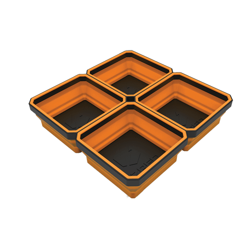 Picture of Collapsible Magnetic Parts Quad Tray - Orange