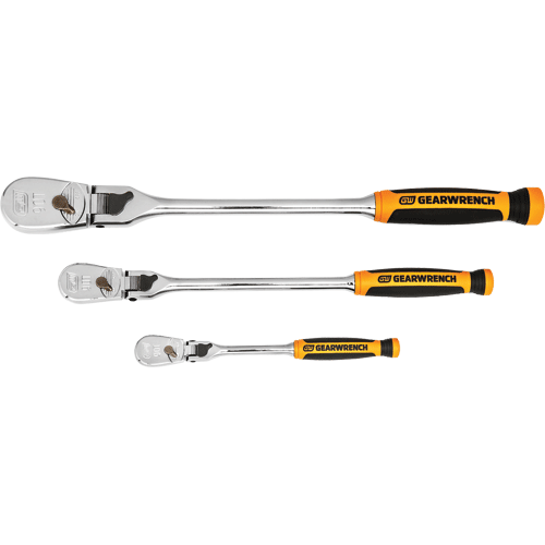 Picture of 3 Pc. 90-Tooth Locking Flex-Head Ratchet Set; 1/4", 3/8" & 1/2"
