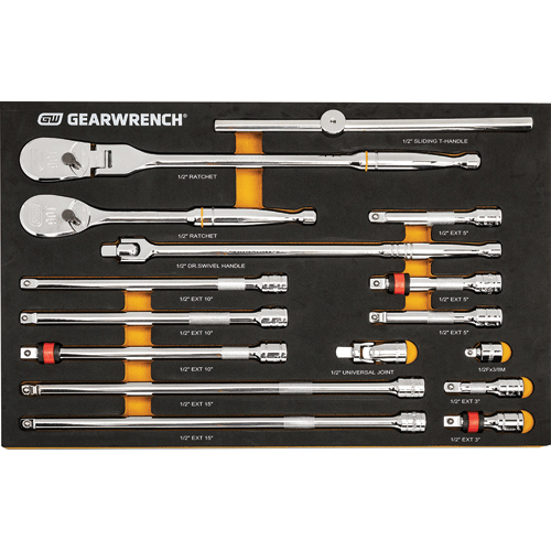 Picture of 16 Piece 1/2” 90-Tooth Ratchet & Drive Tool Set with Foam Storage Tray