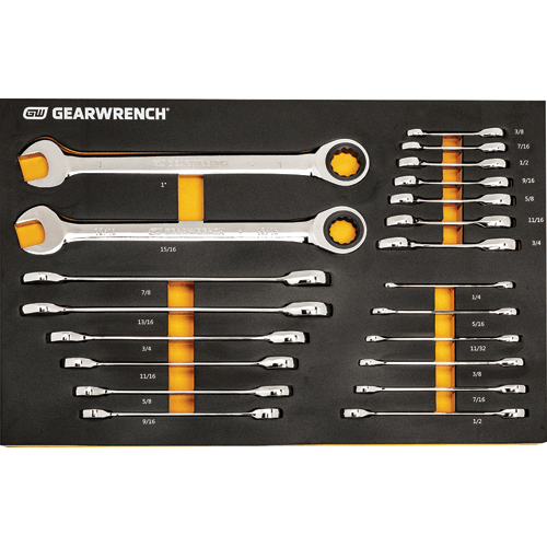 Picture of 21 Pc. 72-Tooth 12 Point SAE Standard & Stubby Combination Ratcheting Wrench Set with EVA Foam Tray