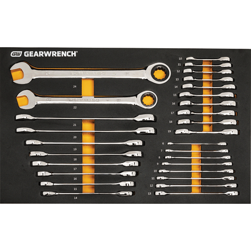 Picture of 21 Pc. 72-Tooth 12 Point Metirc Standard & Stubby Combination Ratcheting Wrench Set with EVA Foam Tray