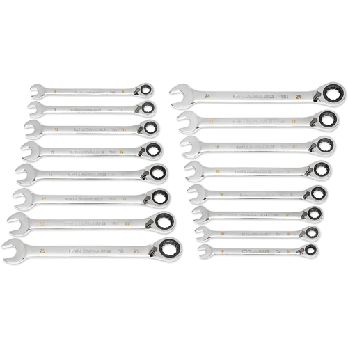 Picture of 16 Pc. 90-Tooth 12 Point Metric Reversible Ratcheting Wrench Set, 8-25mm