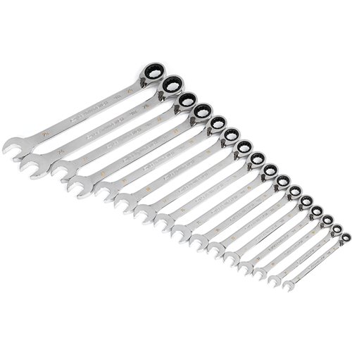 Picture of 16 Pc. 90-Tooth 12 Point Metric Reversible Ratcheting Wrench Set, 8-25mm