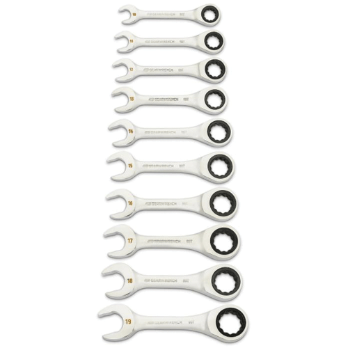 Picture of 10 Pc. 90-Tooth 12 Point Metric Stubby Ratcheting Combination Wrench Set