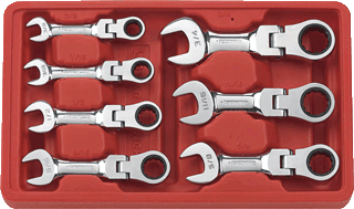 Picture of 7 Pc. SAE Stubby Flex-Head Combination Ratcheting Wrench Set