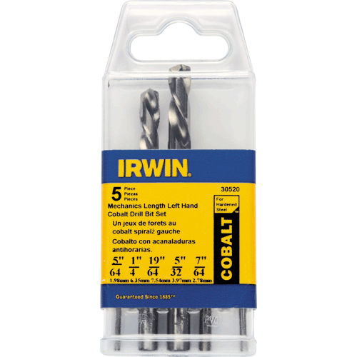 Picture of 5 Pc. Left-Hand Mechanics Length Cobalt Alloy Steel Drill Bit Set