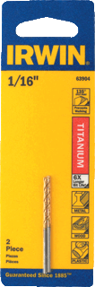 Picture of Titanium Nitride Coated High Speed Steel Fractional Straight Shank Jobber Length Drill Bit, 1/16"