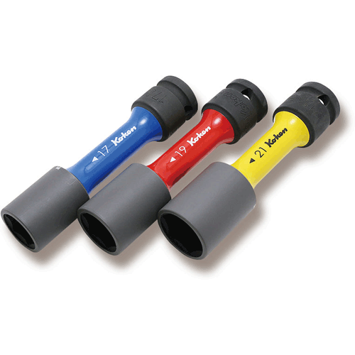 Picture of 1/2 Sq. Dr. Wheel Nut Socket 3 piece Set, 17-21mm, 6 point Thin Wall and Color Coded by Size