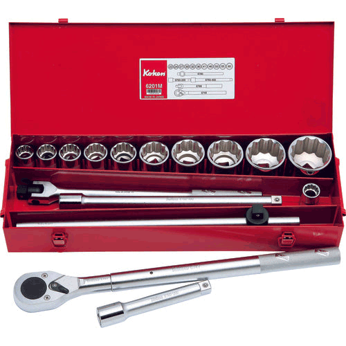 Picture of 3/4 Sq. Dr. 16 Piece 12-Point Metric Socket Set  22-60mm