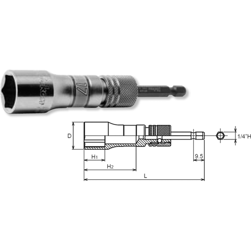 Picture of 1/4 Hex Dr. Long Socket  24mm 6 point 111mm Exchangeable Drive shank