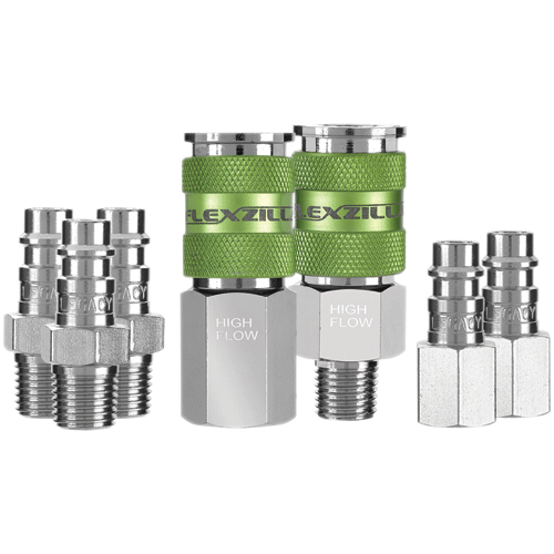 Picture of Flexzilla® Pro High Flow Coupler and Plug Kit, 1/4" NPT, 1/4" Body, 7-Piece