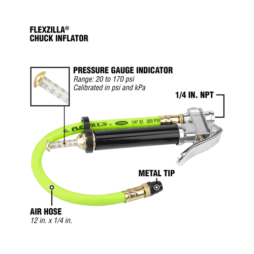 Picture of Flexzilla® Chuck Inflator with 12" Hose, ZillaGreen™