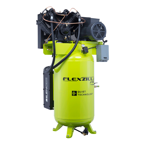 Picture of Flexzilla™ Pro Air Compressor with Silencer™, Stationary, 7.5 HP, 80 Gallon, 230 Volt, 3-Phase, 2-Stage, Vertical