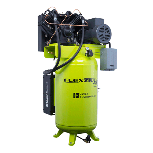 Picture of Flexzilla™ Pro Air Compressor with Silencer™, Stationary, 10 HP, 80 Gallon, 230 Volt, 3-Phase, 2-Stage, Vertical