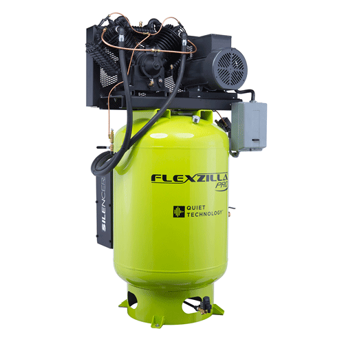 Picture of Flexzilla™ Pro Air Compressor with Silencer™, Stationary, 
10 HP, 120 Gallon, 230 Volt, 3-Phase, 2-Stage, Vertical