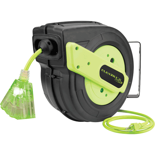 Picture of Flexzilla® Pro Retractable Extension Cord Reel, 60', 12/3 AWG SJTOW, Grounded Triple Tap Outlet, Indoor/Dry Locations, ZillaGreen™