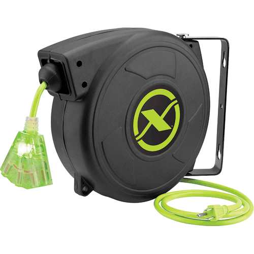 Picture of Flexzilla® Retractable Extension Cord Reel, 50', 14/3 AWG SJTOW, Grounded Triple Tap Outlet, Indoor/Dry Locations, ZillaGreen™