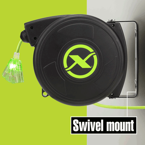 Picture of Flexzilla® Retractable Extension Cord Reel, 50', 14/3 AWG SJTOW, Grounded Triple Tap Outlet, Indoor/Dry Locations, ZillaGreen™