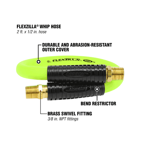 Picture of Flexzilla® Whip Hose with Swivel, 1/2” x 2’ (3/8” MNPT Swivel x 3/8” MNPT Fittings), ZillaGreen™