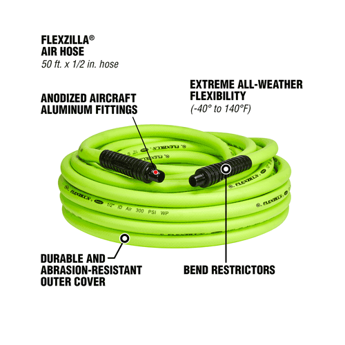 Picture of Flexzilla® Air Hose, 1/2" x 50', 3/8" MNPT Fittings, ZillaGreen®