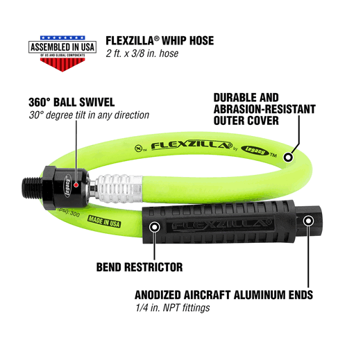 Picture of Flexzilla® Whip Hose with Ball Swivel, 3/8" x 2', ZillaGreen®