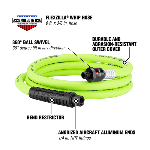 Picture of Flexzilla® Whip Hose with Ball Swivel, 3/8" x 6', ZillaGreen®