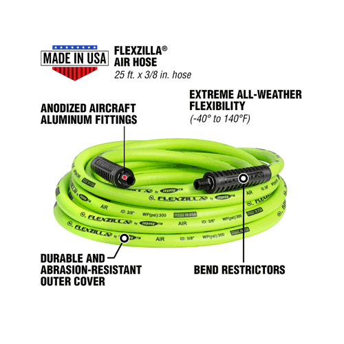 Picture of Flexzilla® Air Hose, 3/8" x 25', 1/4" MNPT Fittings, ZillaGreen®