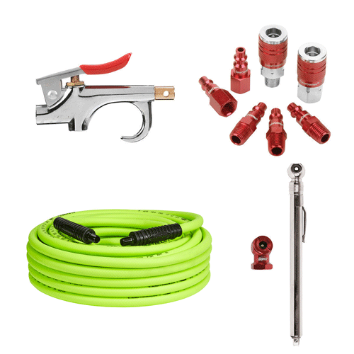Picture of Flexzilla® 11-Piece Air Compressor Kit, 3/8" x 50', 1/4" NPT Fittings, ColorConnex® Couplers and Plugs, Type D, Red