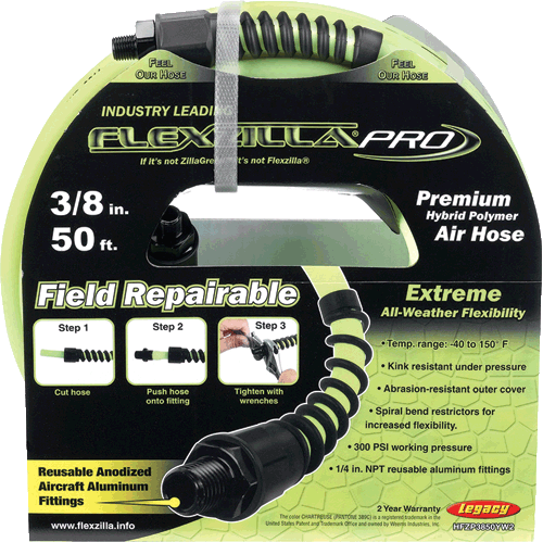 Picture of Flexzilla® Pro Air Hose, 3/8" x 50', 1/4" MNPT Fittings, ZillaGreen®