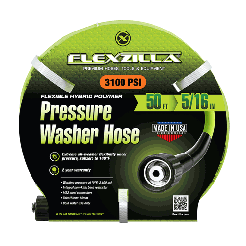 Picture of Flexzilla® Pressure Washer Hose, 5/16" x 50', M22 Fittings, 3100 PSI, ZillaGreen®