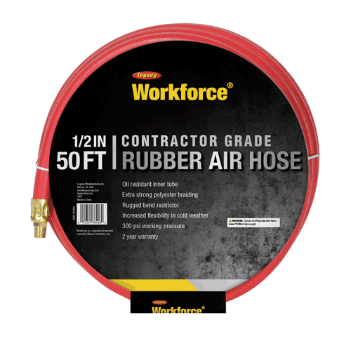 Picture of Workforce® Air Hose, 1/2" x 50', 3/8" Fittings, Red, Rubber