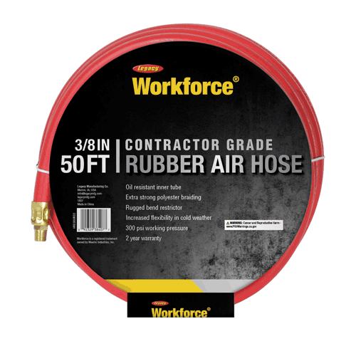 Picture of Workforce® Air Hose, 3/8" x 50', 1/4" Fittings, Red, Rubber