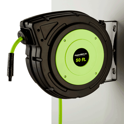 Picture of Flexzilla® Enclosed Plastic Retractable Air Hose Reel, 3/8" x 50', ZillaGreen™
