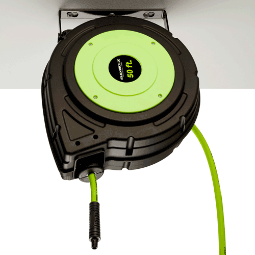 Picture of Flexzilla® Enclosed Plastic Retractable Air Hose Reel, 3/8" x 50', ZillaGreen™