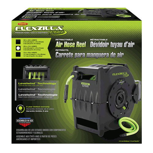 Picture of Flexzilla® Pro Retractable Air Hose Reel with Levelwind™ Technology, 3/8" x 75', ZillaGreen™