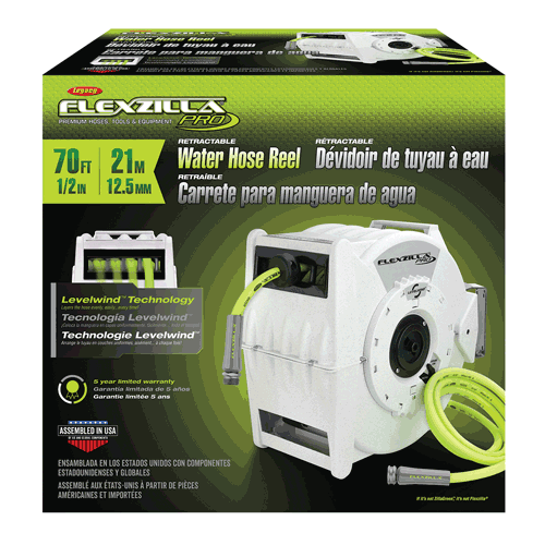 Picture of Flexzilla® Pro Retractable Water Hose Reel with Levelwind™ Technology, 1/2" x 70', ZillaGreen™