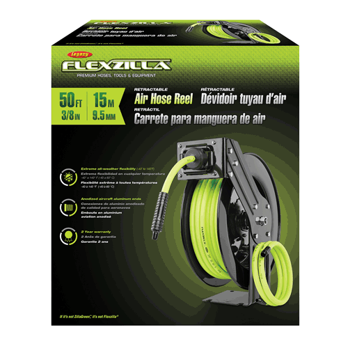 Picture of Flexzilla® Retractable Air Hose Reel, Open Face, Single Axle Arm, 3/8" x 50', ZillaGreen™