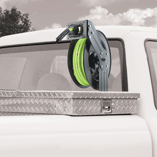 Picture of Flexzilla® Retractable Air Hose Reel, Open Face, Single Axle Arm, 3/8" x 50', ZillaGreen™