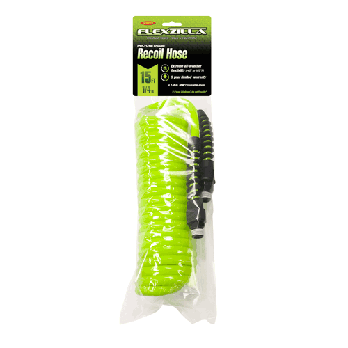 Picture of Flexzilla® Polyurethane Recoil Hose, 1/4" x 15' with 1/4" MNPT Fittings, ZillaGreen®