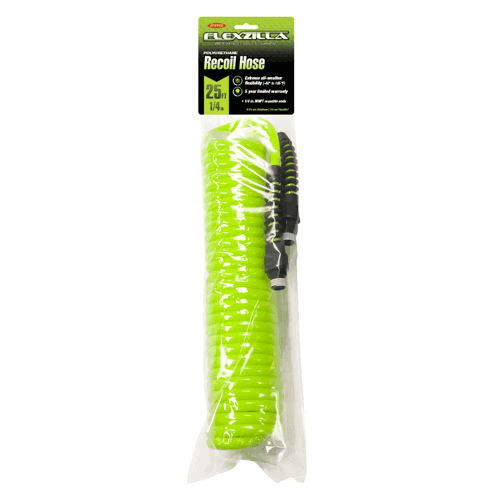 Picture of Flexzilla® Polyurethane Recoil Air Hose, 1/4" x 25' with 1/4" MNPT Fittings, ZillaGreen®