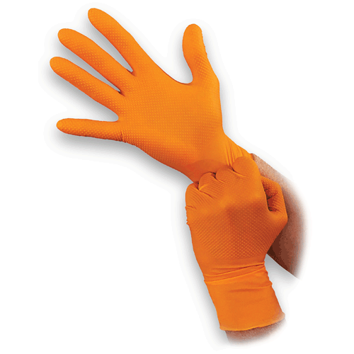 Picture of Outrageous Orange Powder-Free Orange Nitrile Gloves, Large