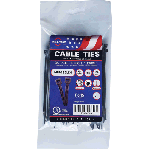 Picture of 4" UV Black Cable Ties 18 lbs. Tensile Strength