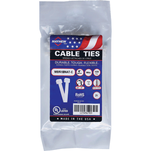 Picture of 4" Natural Cable Ties 18 lbs. Tensile Strength