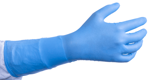 Picture of Blue 16" Extended Cuff Disposable Nitrile Gloves, Small